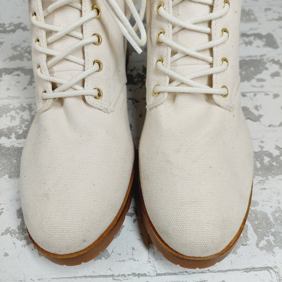 New New Michael Kors Light Cream Combat Textile Ankle Boots W381 - Picture 5 of 11